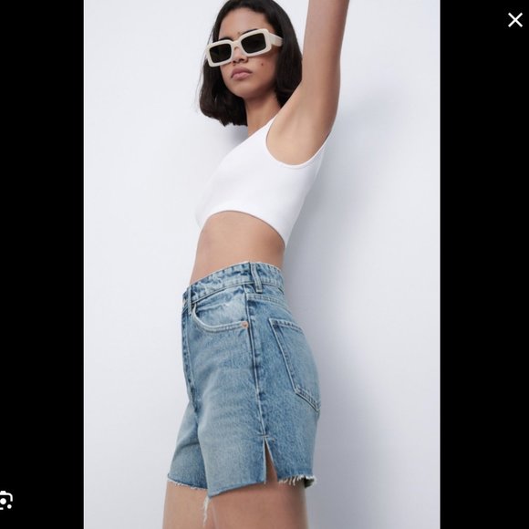 Zara Slit Straight Denim Shorts - Picture 7 of 7